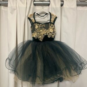 Revolution dance wear medium child hunter green and gold velvet ballet costume